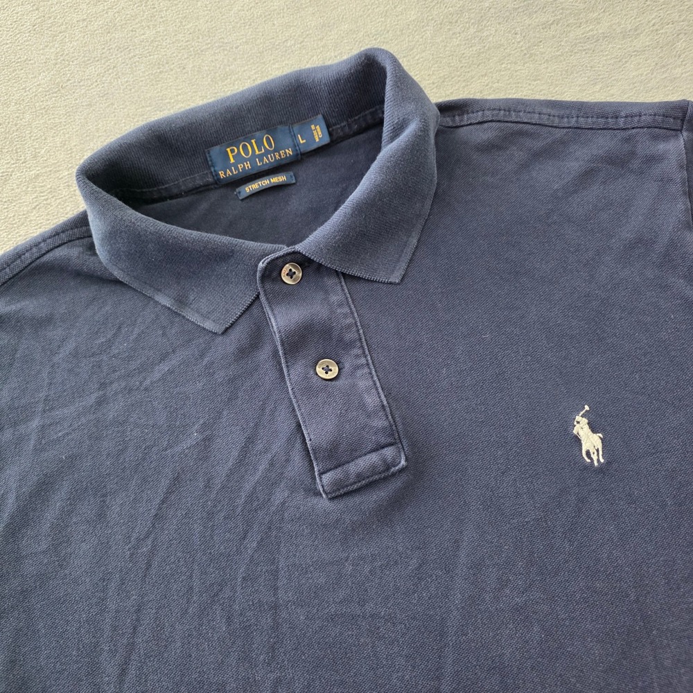 Polo Ralph Lauren Mens Navy Blue Stretch Mesh Short Sleeve Polo Shirt Large